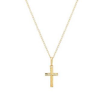 Charming Girl Kids 14k Gold Textured Cross Pendant Necklace