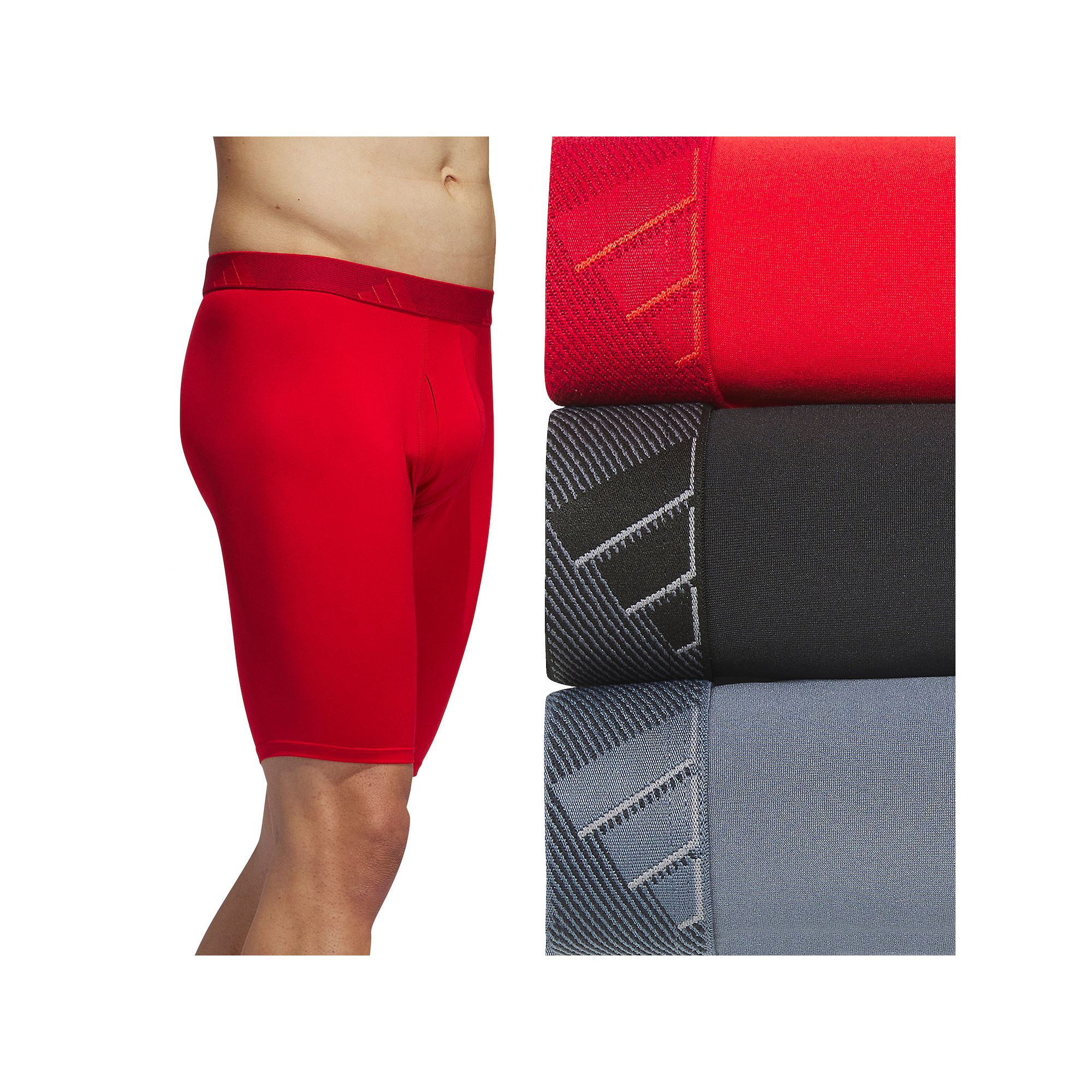 Mens adidas 3-pack Microfiber Long Boxer Briefs, Size: XXL, Better Red Bla