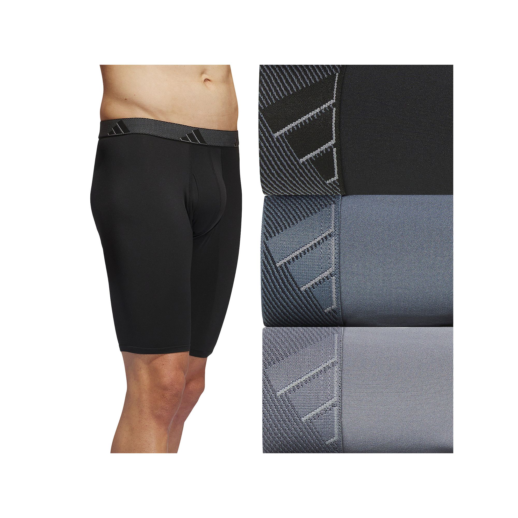 Mens adidas 3-pack Microfiber Long Boxer Briefs, Size: XL, Black Onix Gray