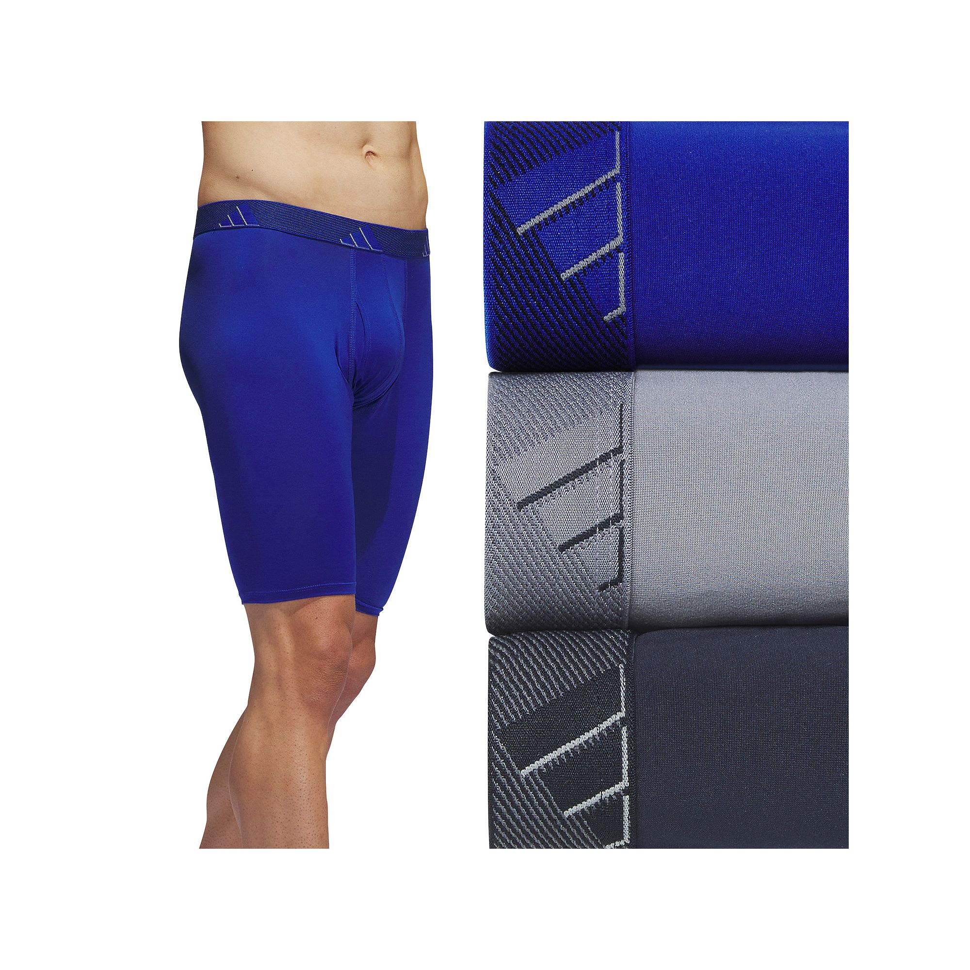 Mens adidas 3-pack Microfiber Long Boxer Briefs, Size: Small, Multi Royal 