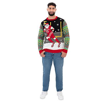 Men s Celebrate Together Football Santa Ugly Christmas Sweater