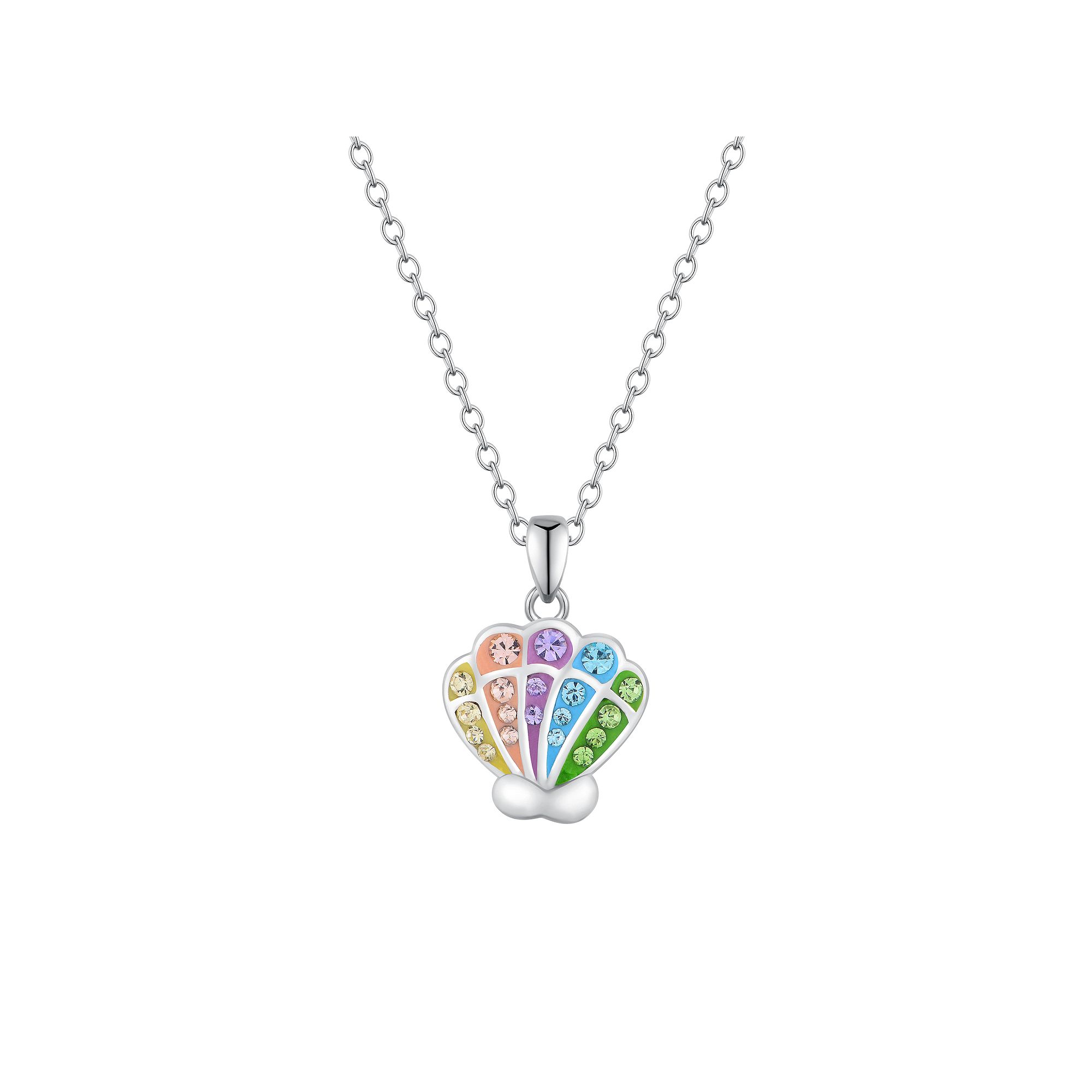 Charming Girl Kids Sterling Silver Crystal Seashell Pendant Necklace, Gir