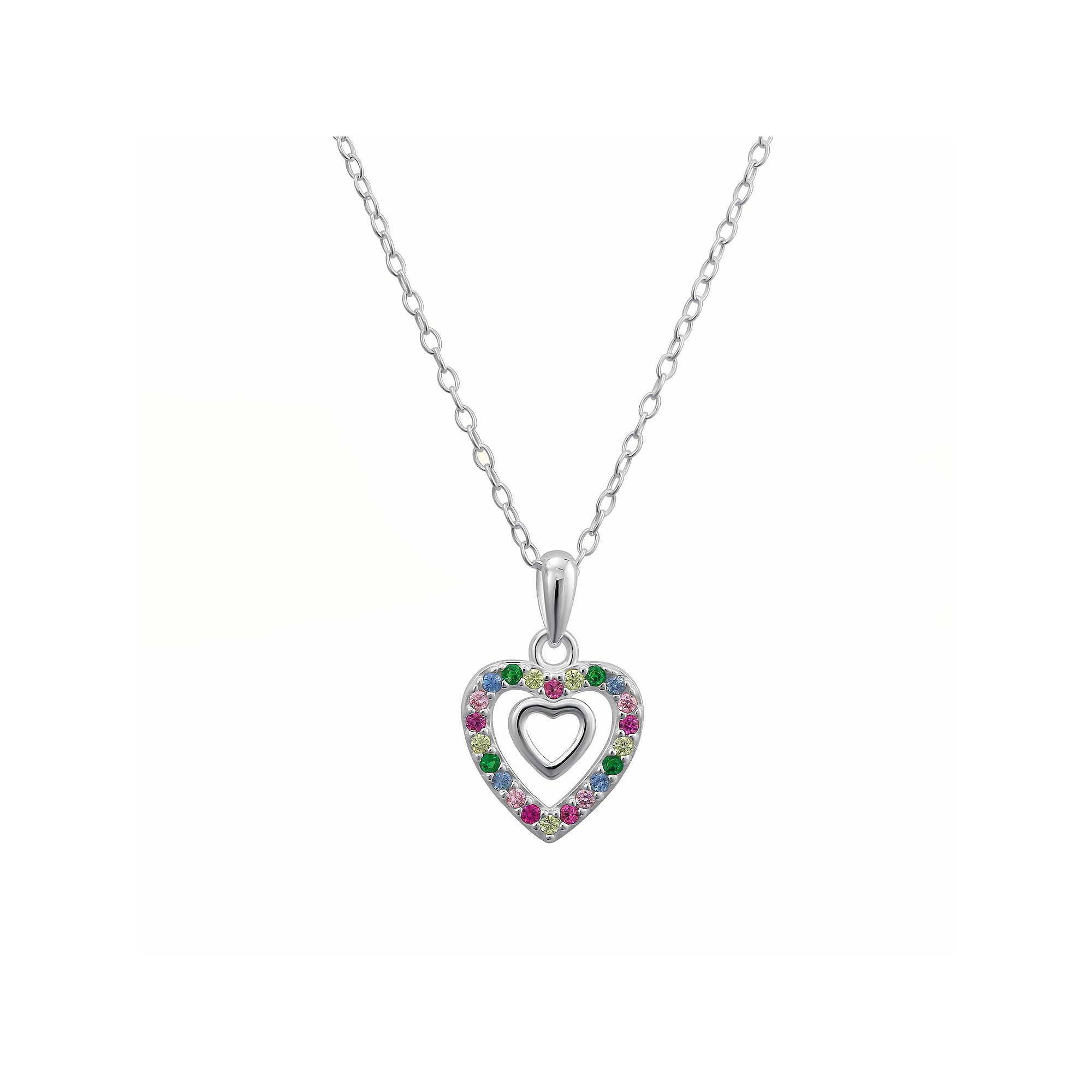 Charming Girl Kids Sterling Silver Multicolor Nano Heart Pendant Necklace