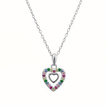 Charming Girl Kids' Sterling Silver Multicolor Nano Heart Pendant Necklace