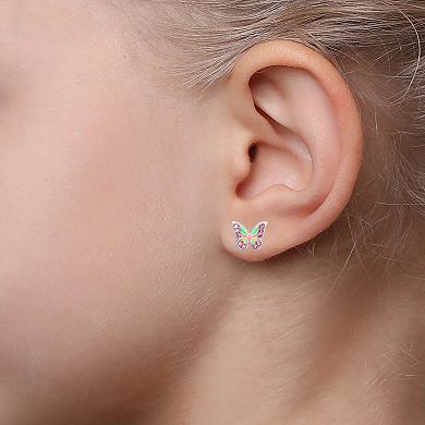 Charming Girl Kids' Sterling Silver 3-Piece Crystal Stud & Butterfly Earring Set