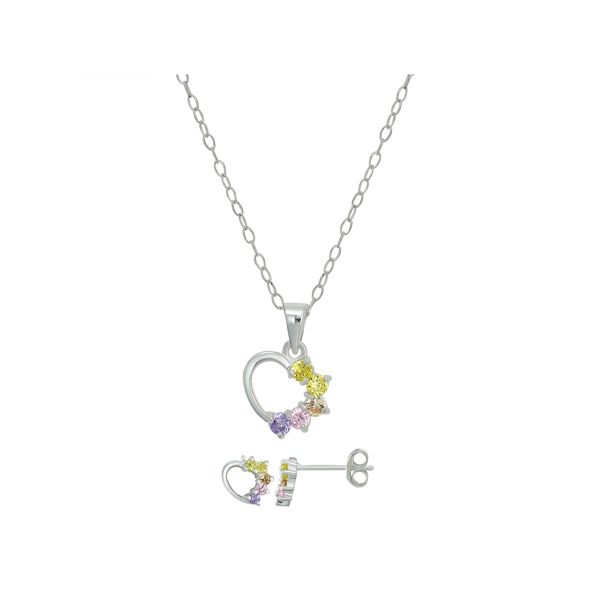 Charming Girl Kids Sterling Silver Multicolor Cubic Zirconia Heart Pendan