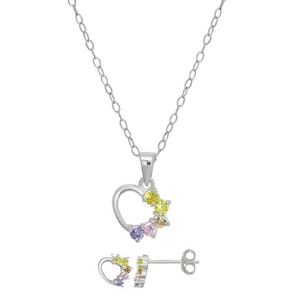 Charming Girl Kids' Sterling Silver Multicolor Cubic Zirconia Heart ...