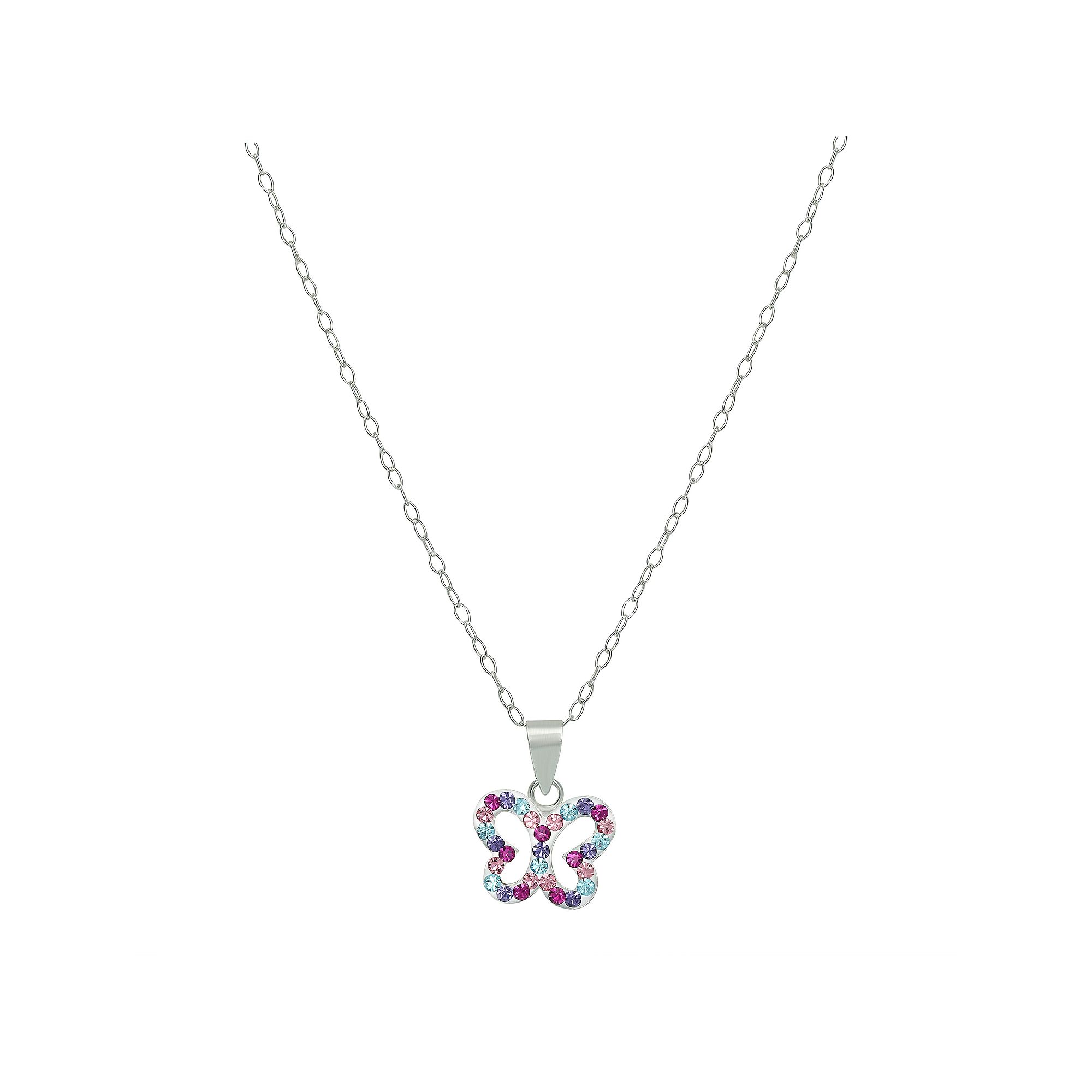 Charming Girl Kids Sterling Silver Multicolor Crystal Butterfly Pendant N