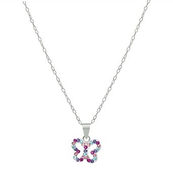 Charming Girl Kids' Sterling Silver Multicolor Crystal Butterfly Pendant Necklace