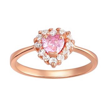 Charming Girl Kids' Sterling Silver Pink Cubic Zirconia Heart Ring