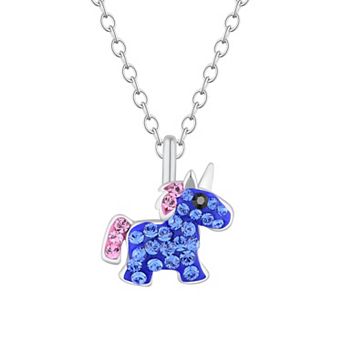 Charming Girl Kids' Sterling Silver Blue Crystal Unicorn Pendant Necklace