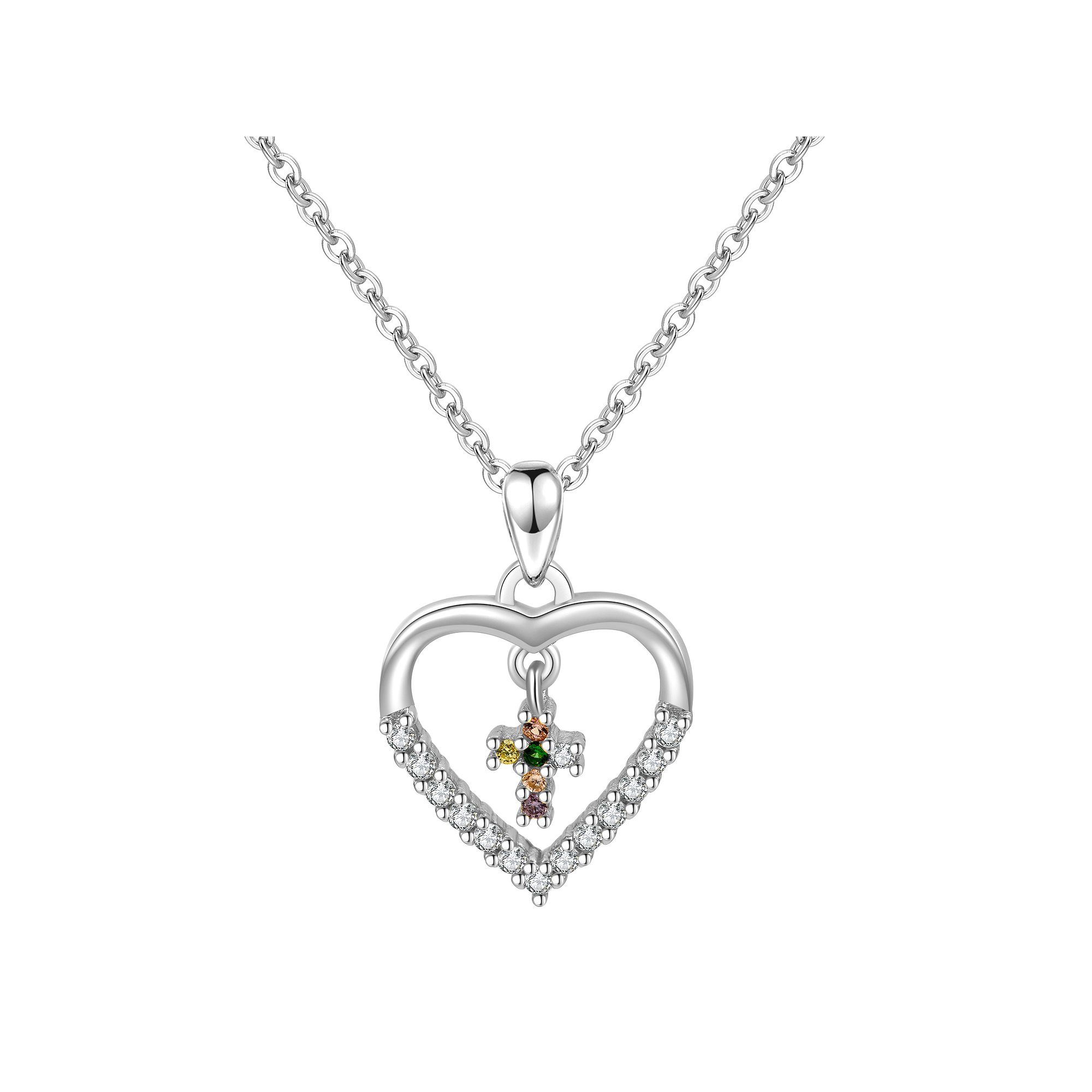 Charming Girl Kids Sterling Silver Cubic Zirconia & Spinel Heart with Cro
