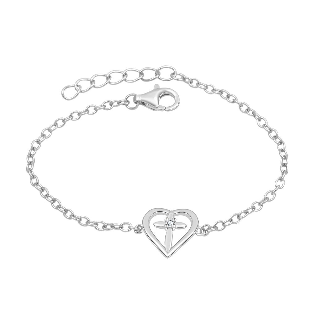 Sterling Silver Kids Heart Bracelet - 6