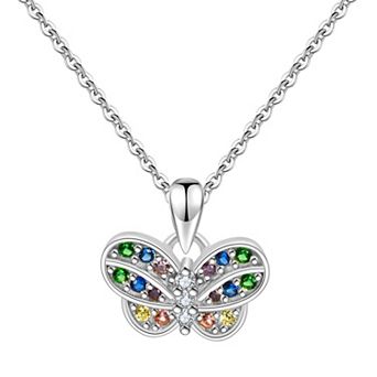 Charming Girl Kids' Sterling Silver Cubic Zirconia & Spinel Butterfly Pendant Necklace
