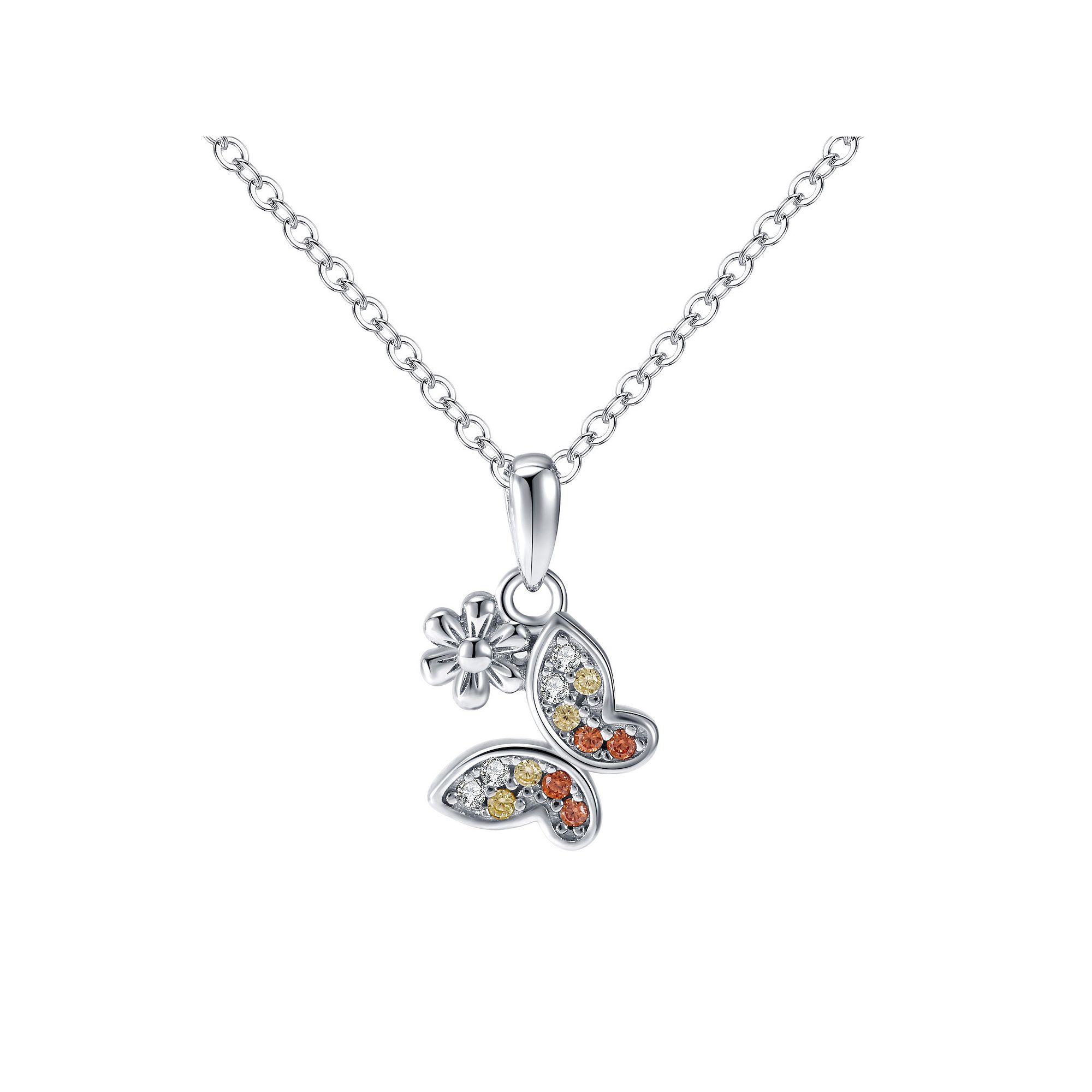 Charming Girl Kids Sterling Silver Cubic Zirconia Butterfly Pendant Neckl