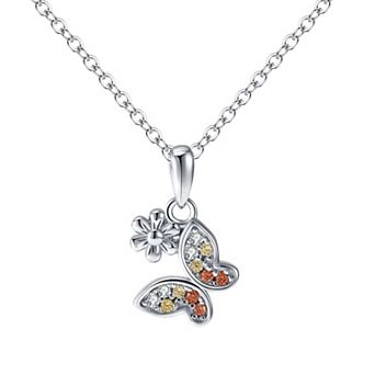 Charming Girl Kids' Sterling Silver Cubic Zirconia Butterfly Pendant Necklace