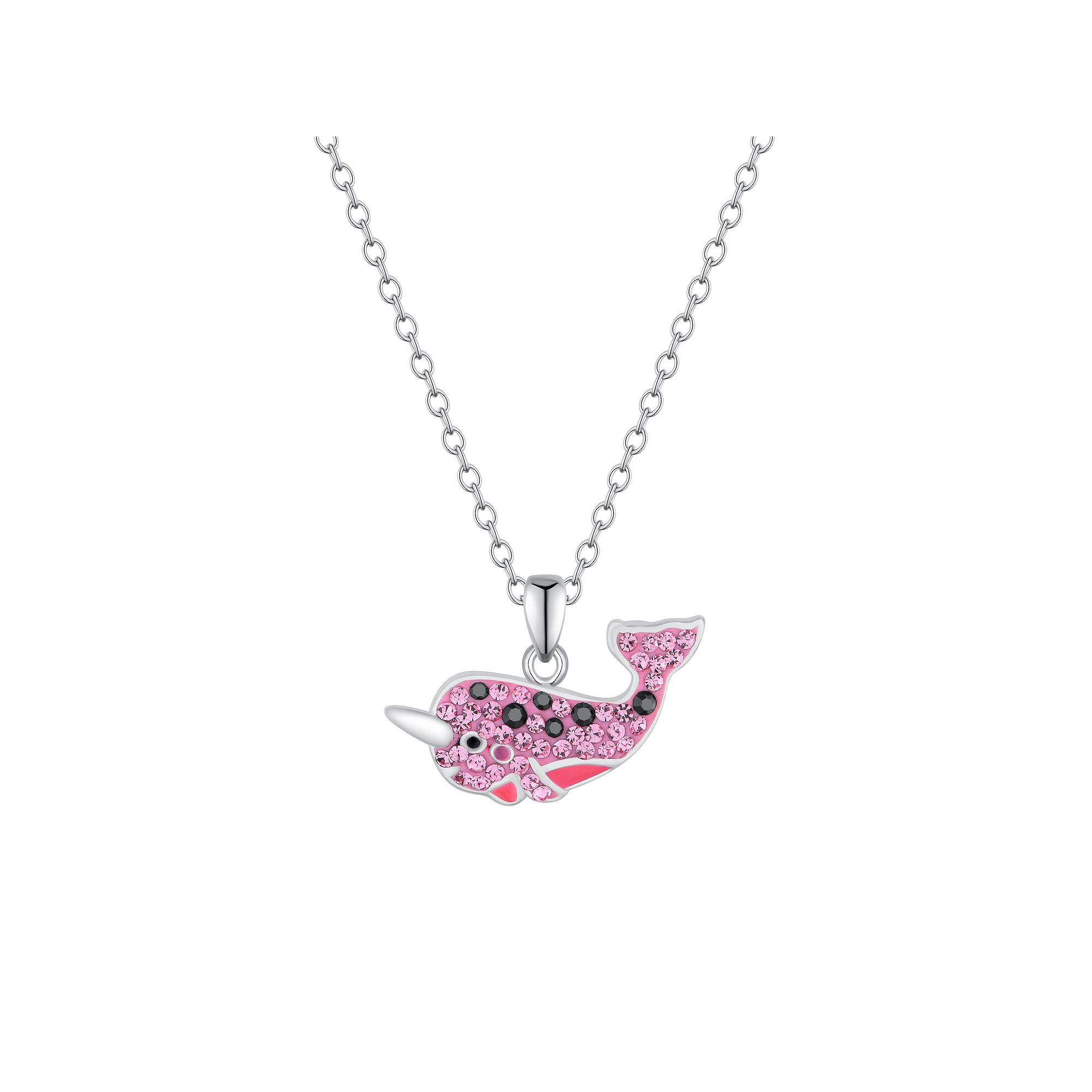 Charming Girl Kids Sterling Silver Crystal Narwhal Pendant Necklace, Girl