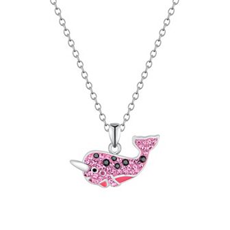 Charming Girl Kids' Sterling Silver Crystal Narwhal Pendant Necklace