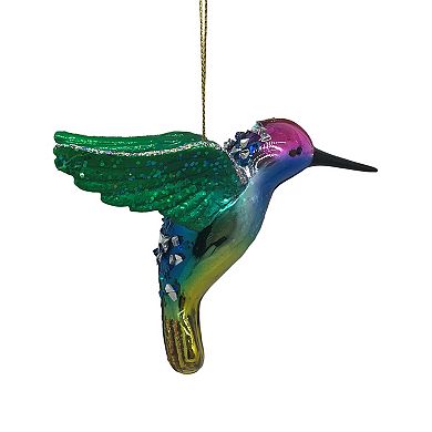 St. Nicholas Square Glass Hummingbird Christmas Ornament