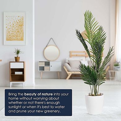 Botanica Home American Art Decor Artificial Palm Tree in White Tapered Ceramic Pot - 48"