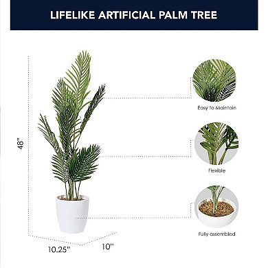 Botanica Home American Art Decor Artificial Palm Tree in White Tapered Ceramic Pot - 48"