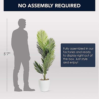 Botanica Home American Art Decor Artificial Palm Tree in White Tapered Ceramic Pot - 48"