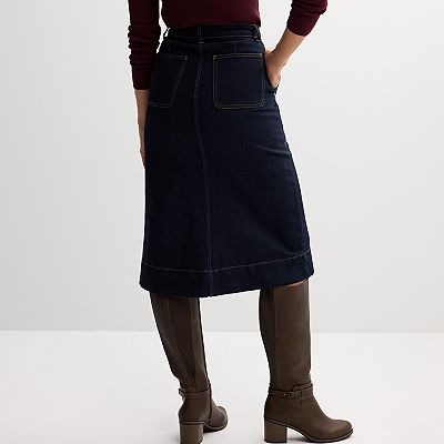 Midi Skirts Navy Blue A Line Denim Skirt Midi Skirt And Denim - Main Image
