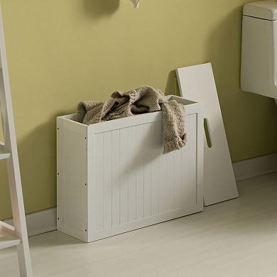 Wooden White Finish Storage Box With Cover, Small Storage Laundry Hamper