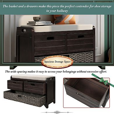 Merax Storage Bench with Removable Basket and 2 Drawers