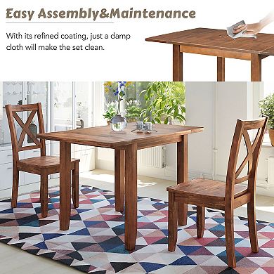Merax 3-Piece Wood Drop Leaf Breakfast Nook Dining Table Set with 2 X-back Chairs for Small Places