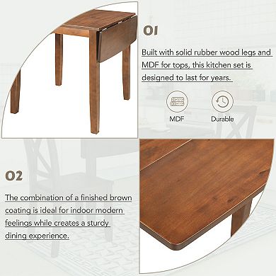 Merax 3-Piece Wood Drop Leaf Breakfast Nook Dining Table Set with 2 X-back Chairs for Small Places