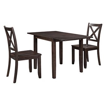 Merax 3 pc Wood Drop Leaf Breakfast Nook Dining Table Set with 2 X-back Chairs for Small Places