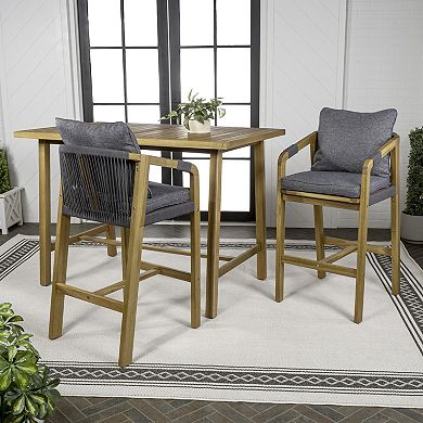 Porto Modern Coastal 3-piece Acacia Wood Outdoor Bar Set With Cushions