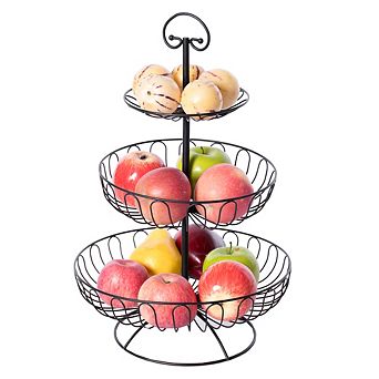 3 tier Wire Iron Basket Fruit Bowl, Black
