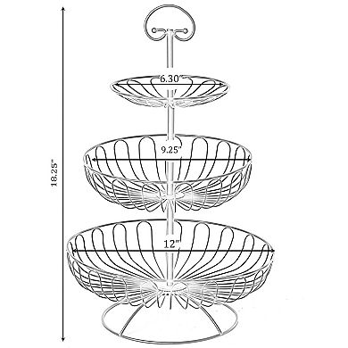 3 Tiers Wire Iron Basket Fruit Bowl, Black