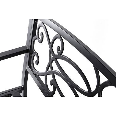 Steel Outdoor Patio Garden Park Seating Bench with Cast Iron Scrollwork Backrest