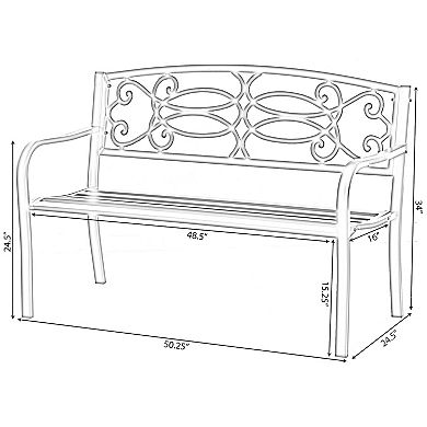 Steel Outdoor Patio Garden Park Seating Bench with Cast Iron Scrollwork Backrest