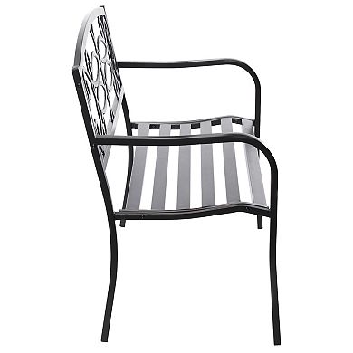 Steel Outdoor Patio Garden Park Seating Bench with Cast Iron Scrollwork Backrest