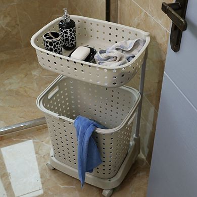 2 Tier Plastic Laundry Basket With Wheels