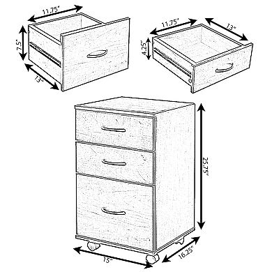 Office File Cabinet 3 Drawer Chest With Rolling Casters