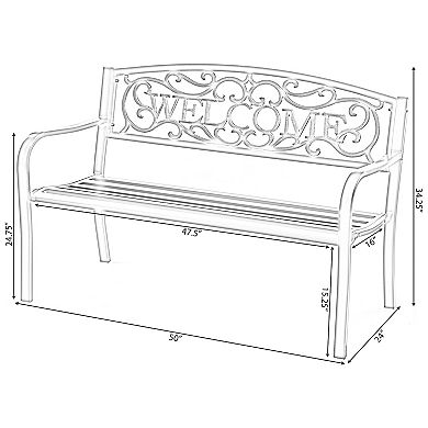 Steel Outdoor Patio Garden Park Seating Bench with Cast Iron Backrest