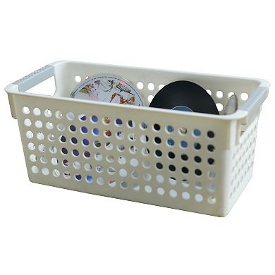 White Rectangular Plastic Shelf Organizer Basket With Handles Set Of 3