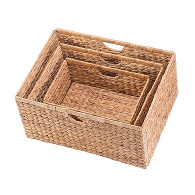 Wickerwise Set of 3 Hyacinth Basket - Rustic Handwoven Multipurpose Foldable Storage Organizer