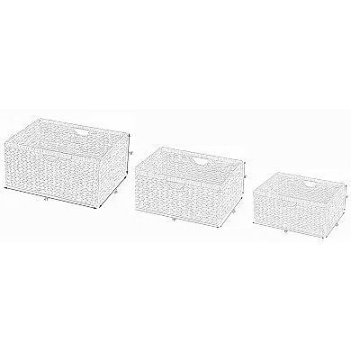 Wickerwise Set of 3 Hyacinth Basket - Rustic Handwoven Multipurpose Foldable Storage Organizer