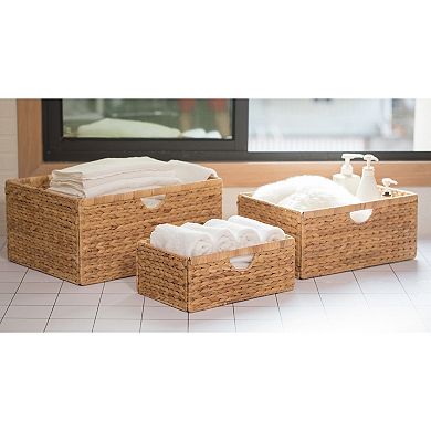 Wickerwise Set of 3 Hyacinth Basket - Rustic Handwoven Multipurpose Foldable Storage Organizer