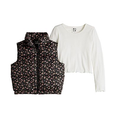 Girls 4-16 Self Esteem Puffer Vest & Long Sleeve Tee