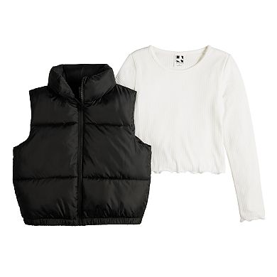 Girls 4-16 Self Esteem Puffer Vest & Long Sleeve Tee