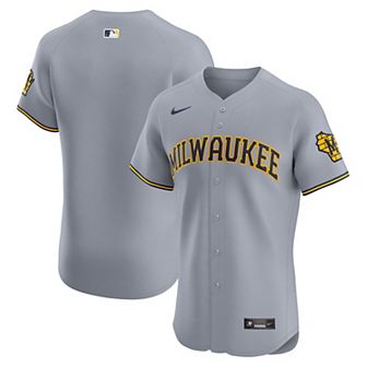 Men's Nike Gray Milwaukee Brewers Road Vapor Premier Elite Patch Jersey