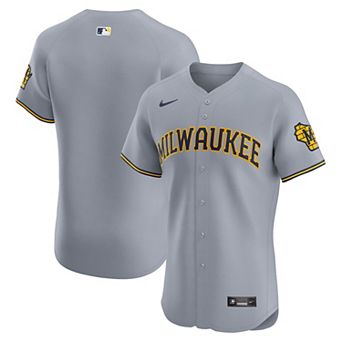 Men's Nike Gray Milwaukee Brewers Road Vapor Premier Elite Patch Jersey