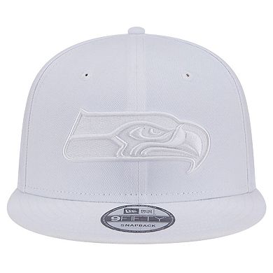 Men's New Era Seattle Seahawks Main White on White 9FIFTY Snapback Hat